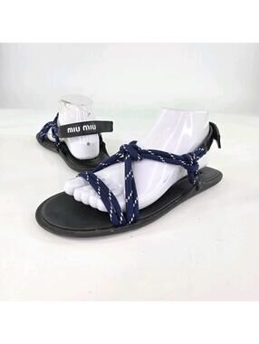 Miu Miu Nastro Cross Rope Grip-Strap Sandals US 7.5 Eur 38 Strap Lace Flat Shoes